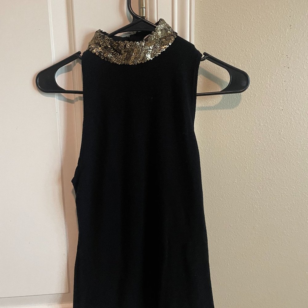 Alice and Olivia Black Sleeve less shirt with sequins collar